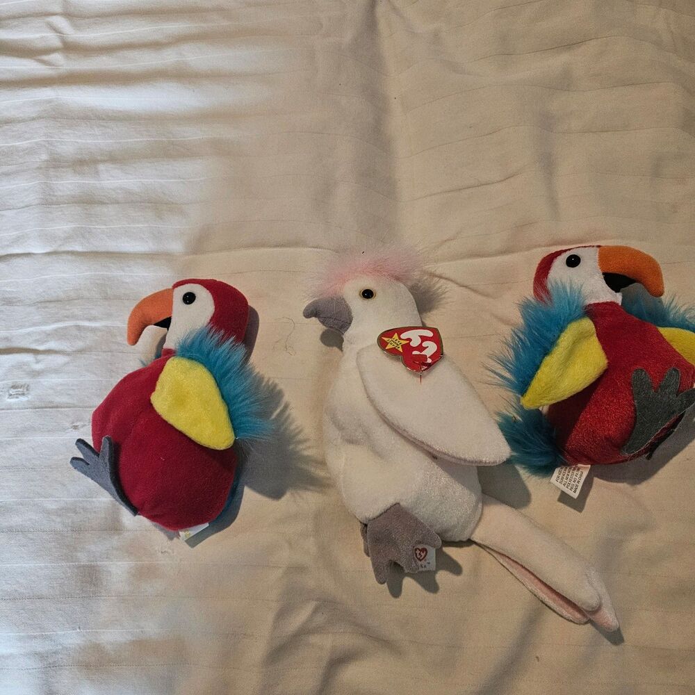 Bird Beanie Bundle - Ty KuKu the Cockatoo & Zangeen Inc Parrots 3pc Set